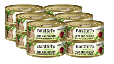 Basttet'o Original Rind & Huhn & Gemüse Götterspeise für Katzen 12x85g (Dose)