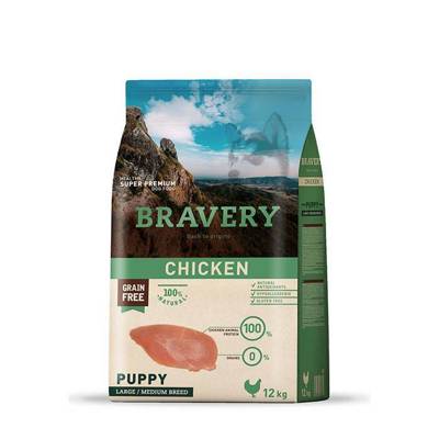 Bravery Grain Free Puppy Medium Large Chicken 12kg + Überraschung für den Hund