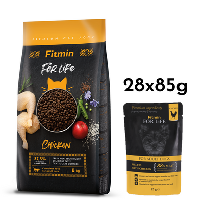 FITMIN Cat For Life Adult Chicken 8kg + Fitmin Nassfutter 28x85g