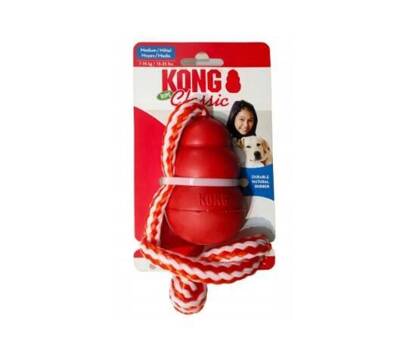 KONG® Classic with Rope - Hundespielzeug aus Gummi mit Seil, rot