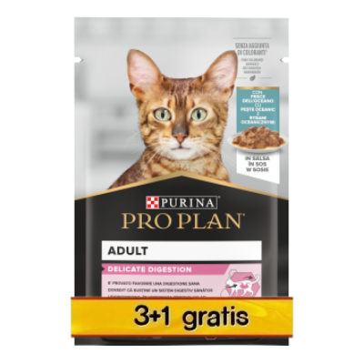 Purina Pro Plan Delicate mit Fisch für Katzen 4x85g (3+1 FREE)