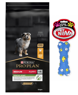 Purina Pro Plan Medium Puppy Optistart, Huhn und Reis 12kg + Gummiknochen GRATIS!
