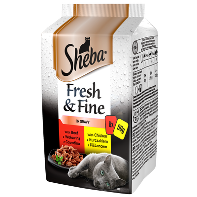 SHEBA Beutel 6x50g Fresh&Fine - feuchtes Katzenfutter in Sauce (mit Huhn, Rind, Ente)